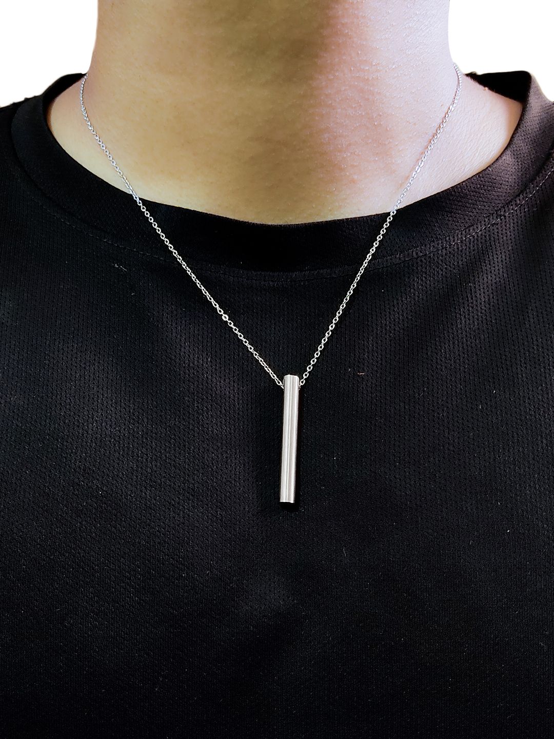 Silver Stainless Steel Round Bar Pendant adjustable Necklace chain