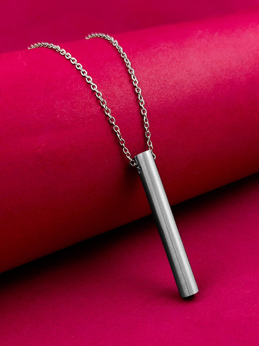 Silver Stainless Steel Round Bar Pendant adjustable Necklace chain