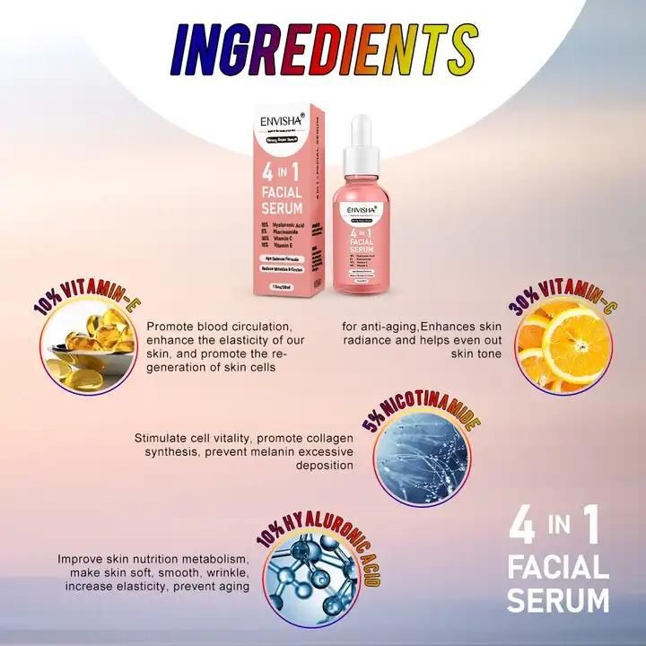 4 IN 1 Super Serum, 30% Vitamin C Serum Anti-Aging Anti-Wrinkle Face Serum 30 ml(Pack Of 2)