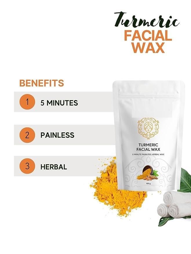 Turmeric Facial Wax Powder Painless Face Hair Removal with Skin-Brightening (Pack of 2)