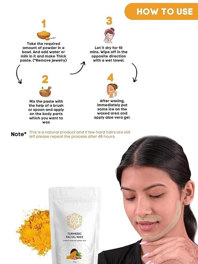 Turmeric Facial Wax Powder Painless Face Hair Removal with Skin-Brightening (Pack of 2)